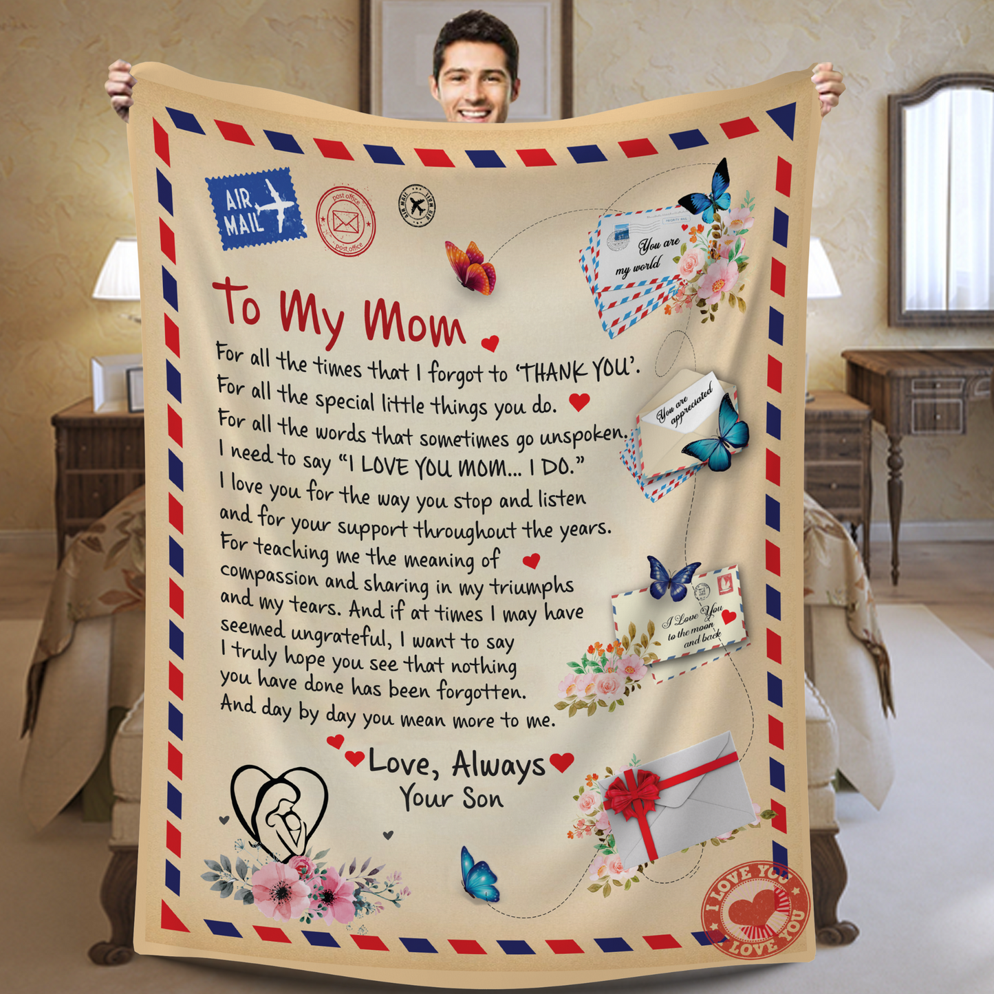Mom - Post Card Blanket From Son