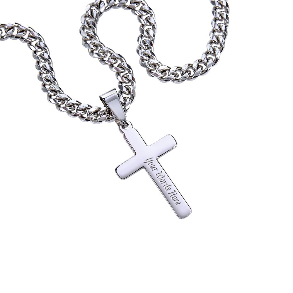 To My Husband - Forever Love - Cuban Link Chain with Engraved Artisan Cros