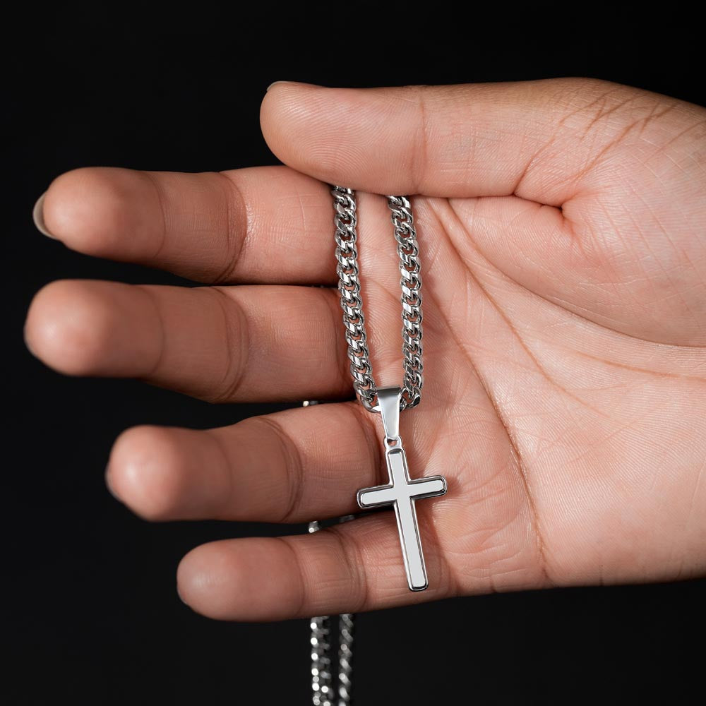 To My Husband - Forever Love - Cuban Link Chain with Engraved Artisan Cros