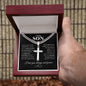 To My Son " I love you " Cuban Link Chain with Engraved Artisan Cross
