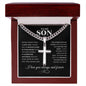 To My Son " I love you " Cuban Link Chain with Engraved Artisan Cross