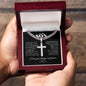 To My Son " I love you " Cuban Link Chain with Engraved Artisan Cross