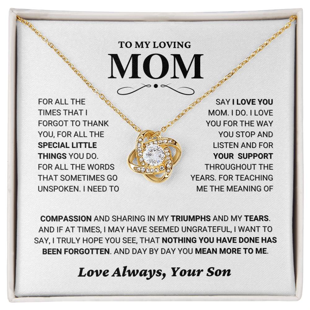 Mom gift from Son - "Thank You" Love Knot Necklace