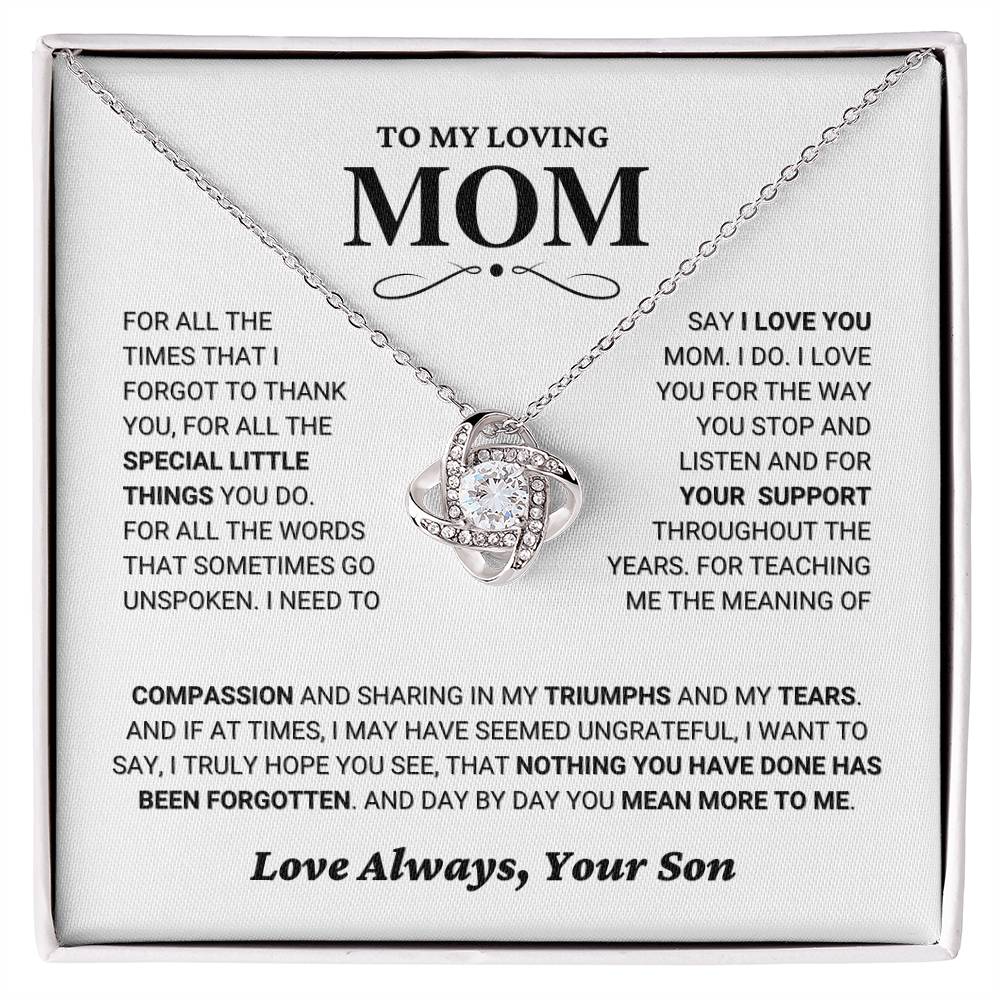 Mom gift from Son - "Thank You" Love Knot Necklace