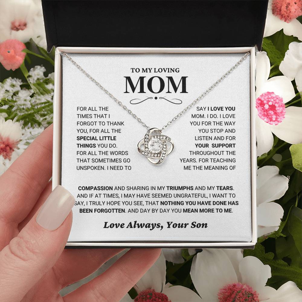 Mom gift from Son - "Thank You" Love Knot Necklace
