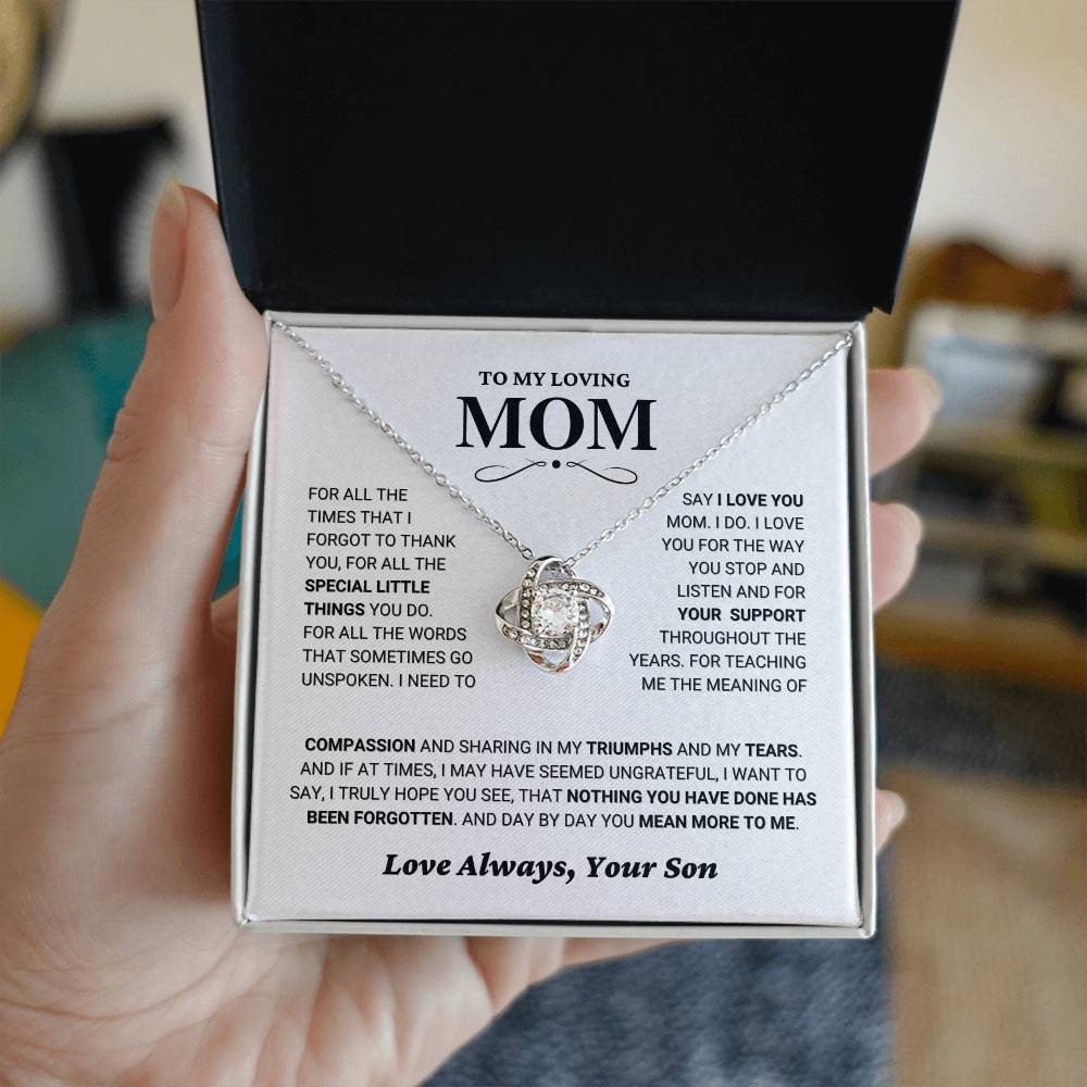 Mom gift from Son - "Thank You" Love Knot Necklace
