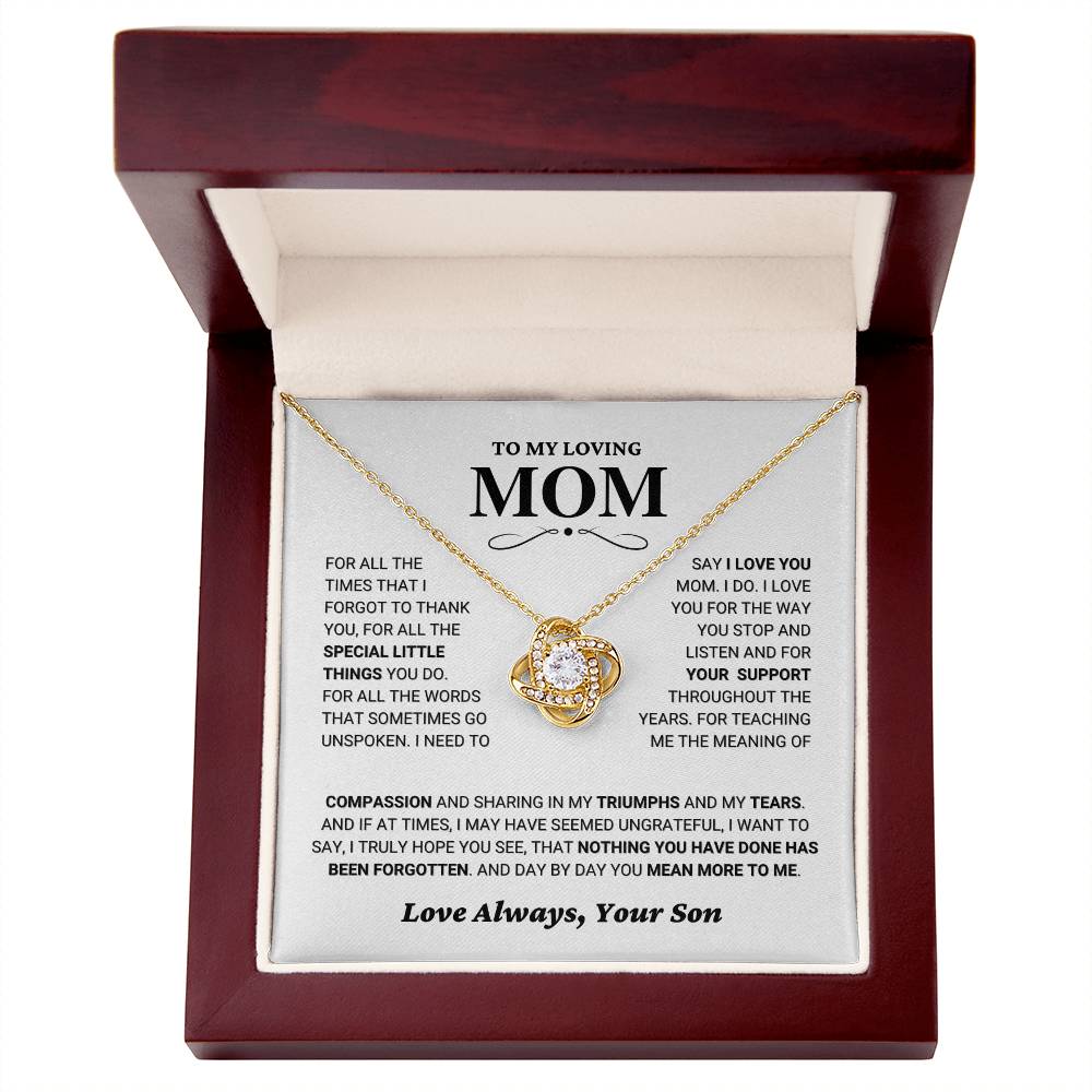 Mom gift from Son - "Thank You" Love Knot Necklace