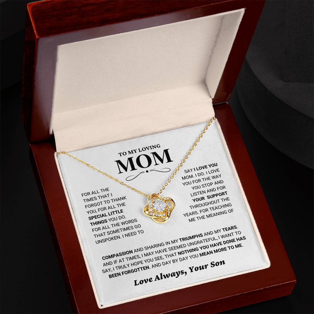 Mom gift from Son - "Thank You" Love Knot Necklace