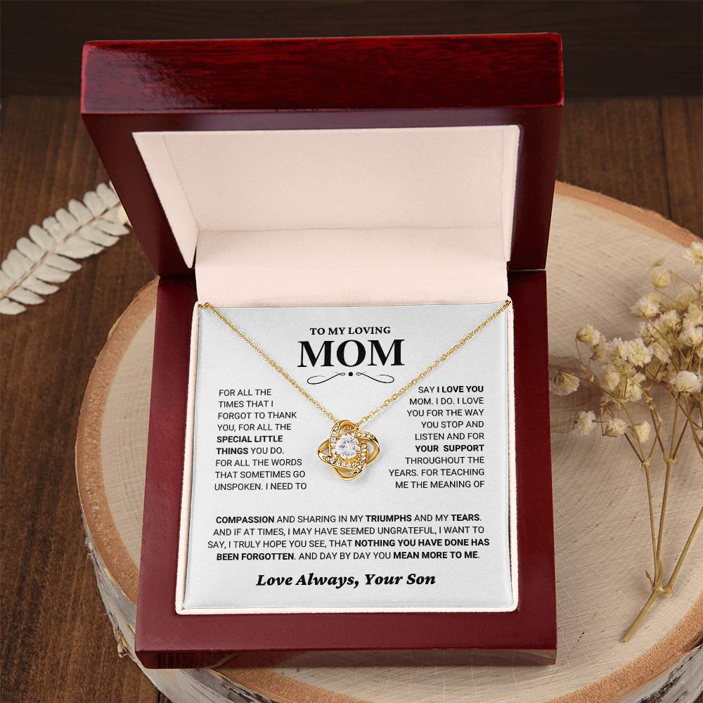 Mom gift from Son - "Thank You" Love Knot Necklace
