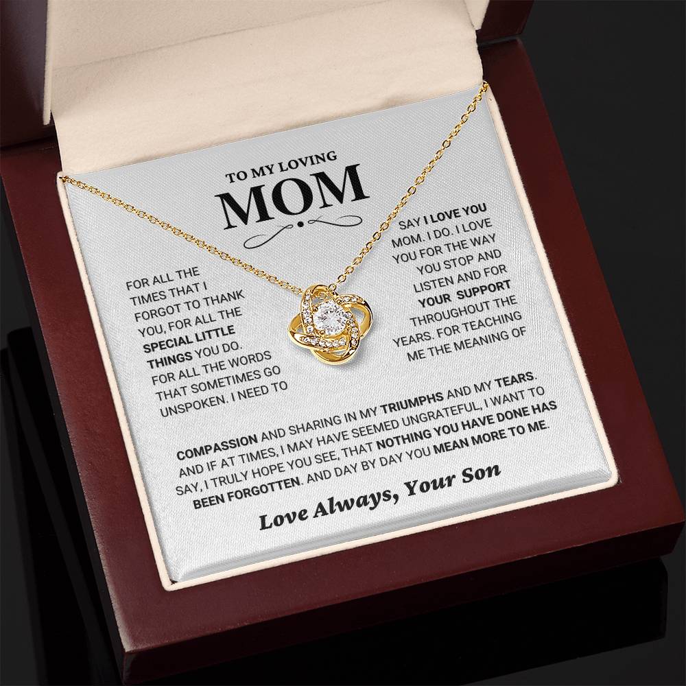 Mom gift from Son - "Thank You" Love Knot Necklace