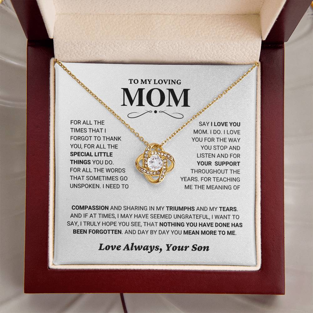 Mom gift from Son - "Thank You" Love Knot Necklace