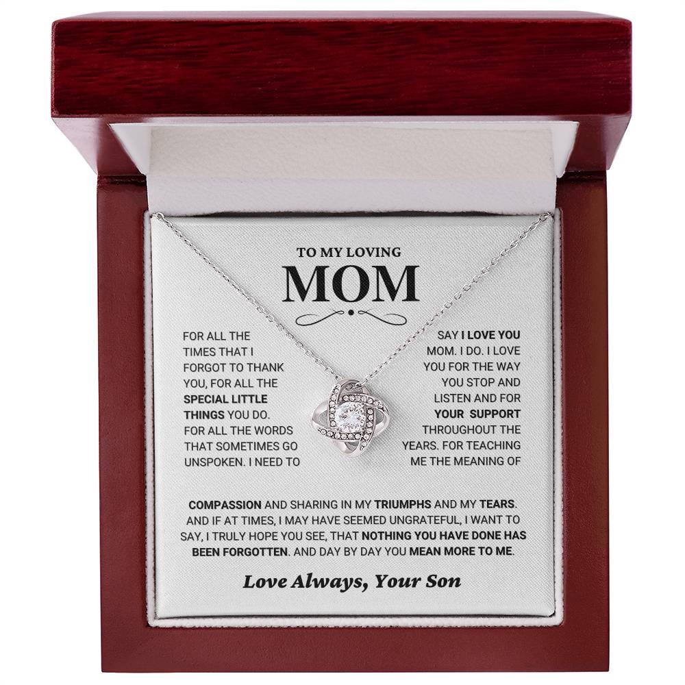 Mom gift from Son - "Thank You" Love Knot Necklace