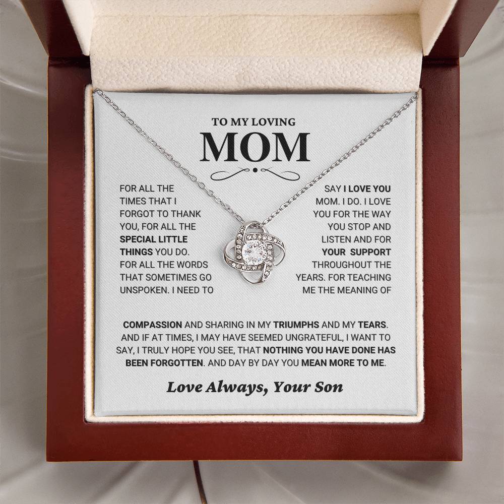 Mom gift from Son - "Thank You" Love Knot Necklace