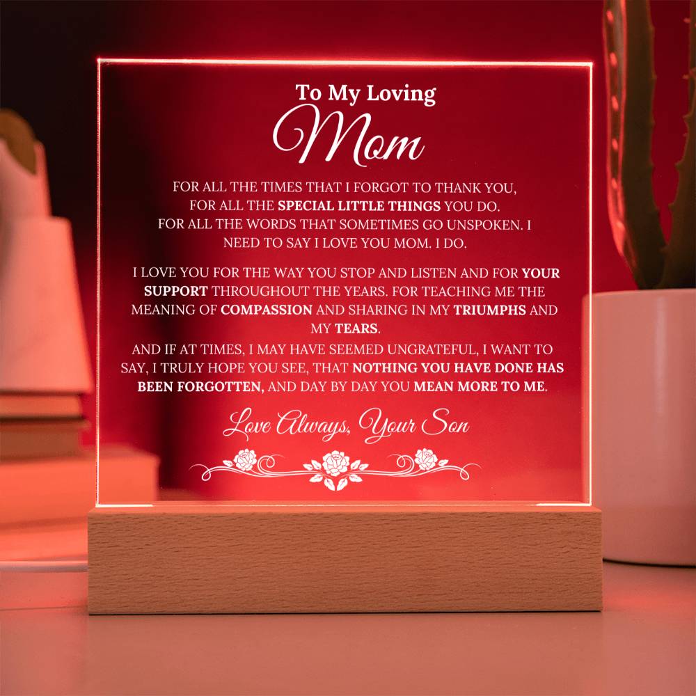 Mom gift from Son - Thank You - Acrylic LED Lamp EC3