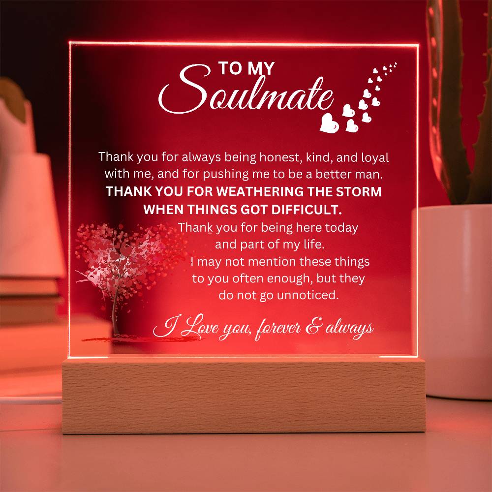 To My Soulmate - "Thank You" Acrylic Plaque