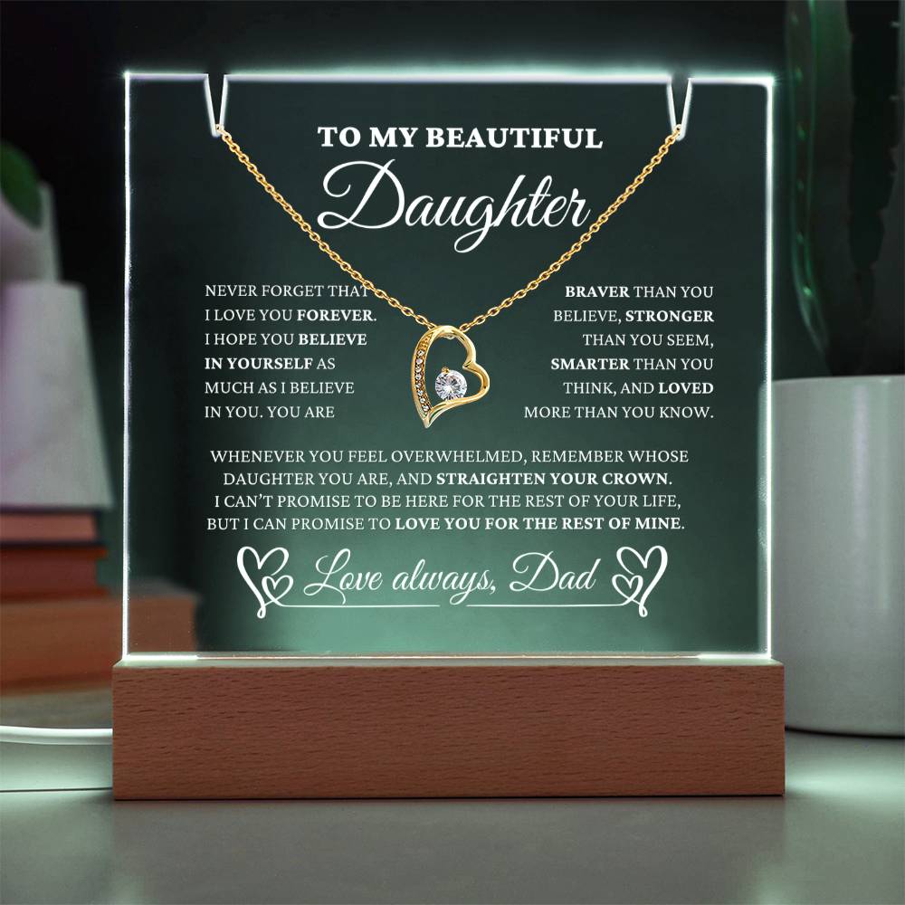 Daughter Gift From Dad -"I Love You Forever" - Acrylic & Necklace EC3