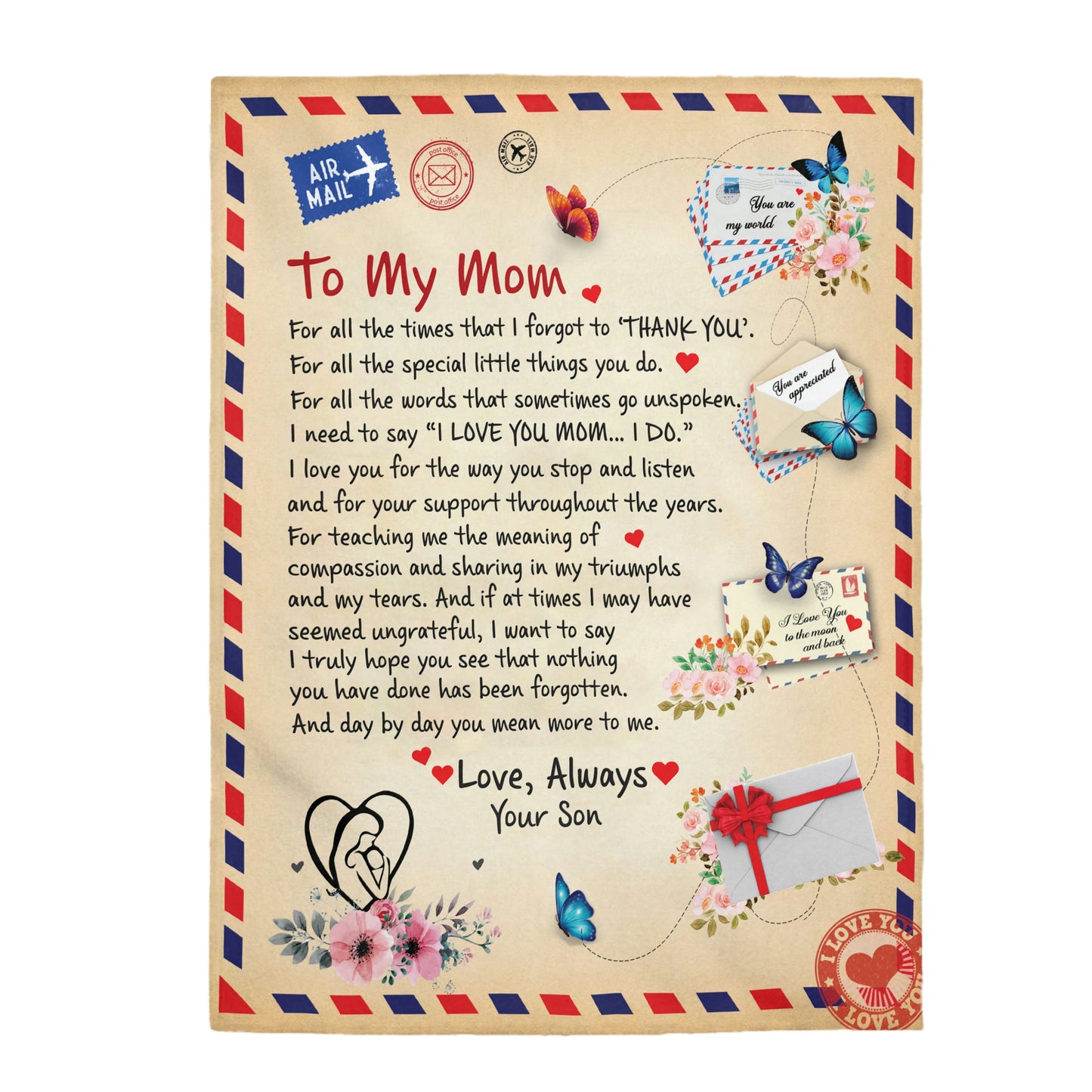 Mom - Post Card Blanket From Son