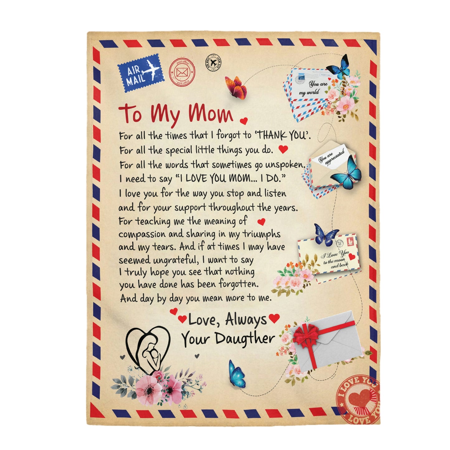 To My Mom – Postcard Blanket from Daughter