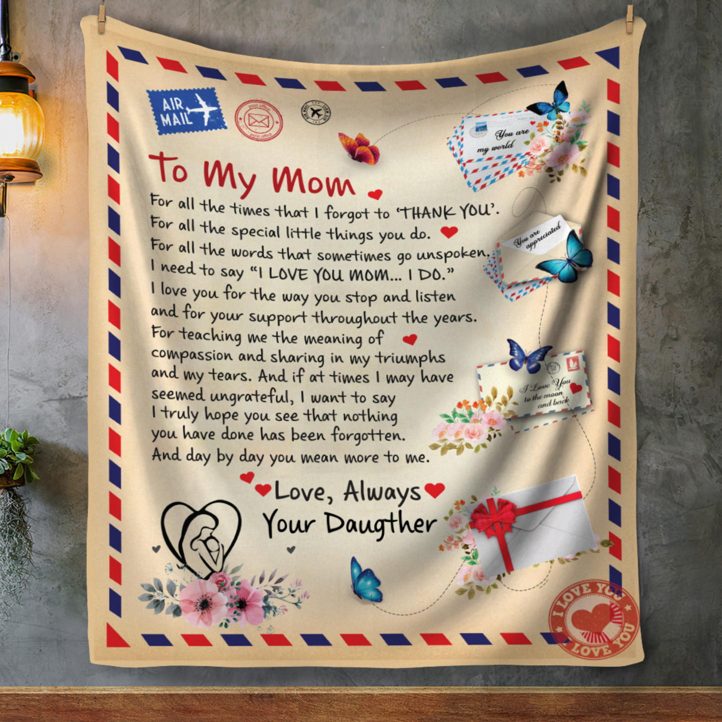 To My Mom – Postcard Blanket from Daughter