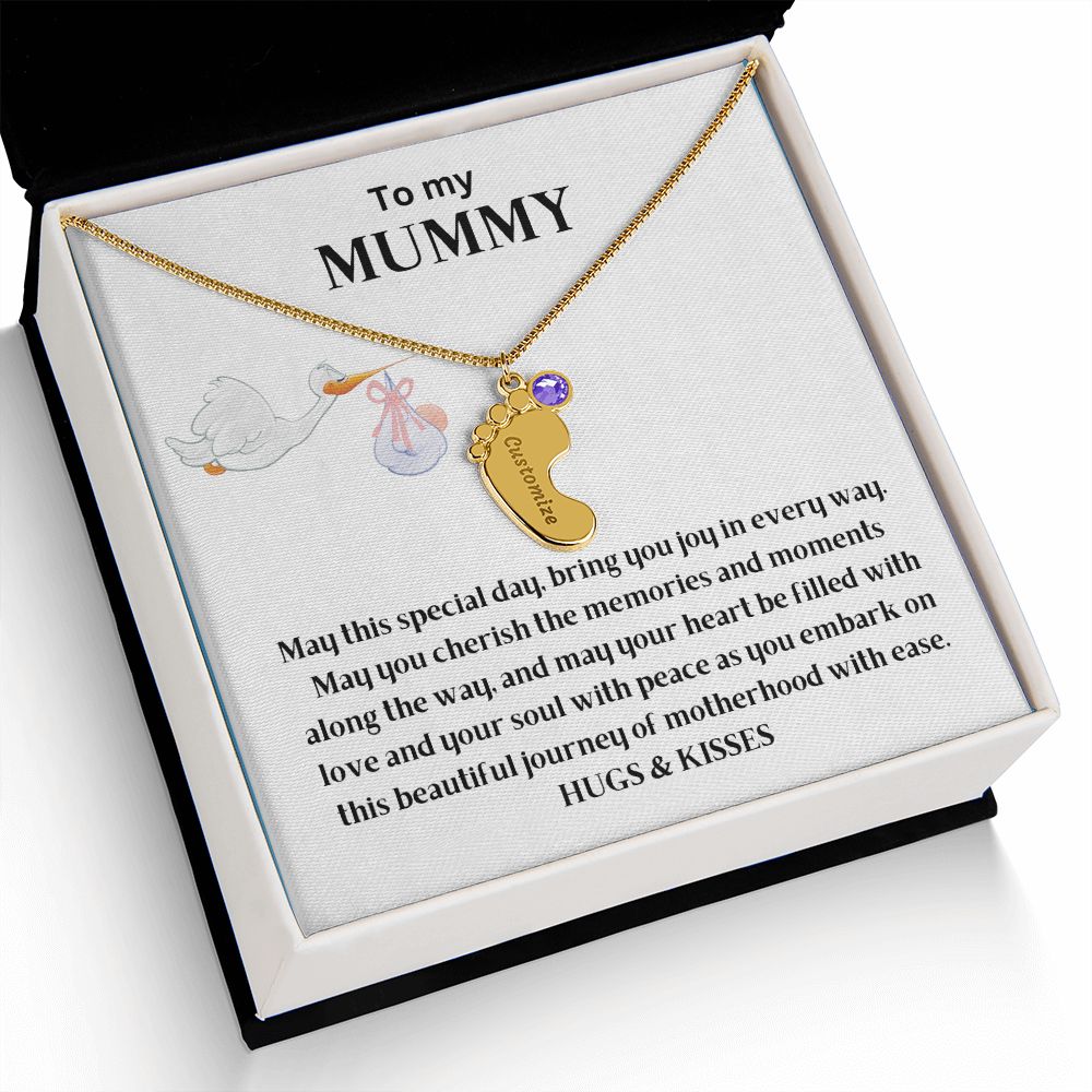 New Mom - Engraved Baby Feet With Birthstone