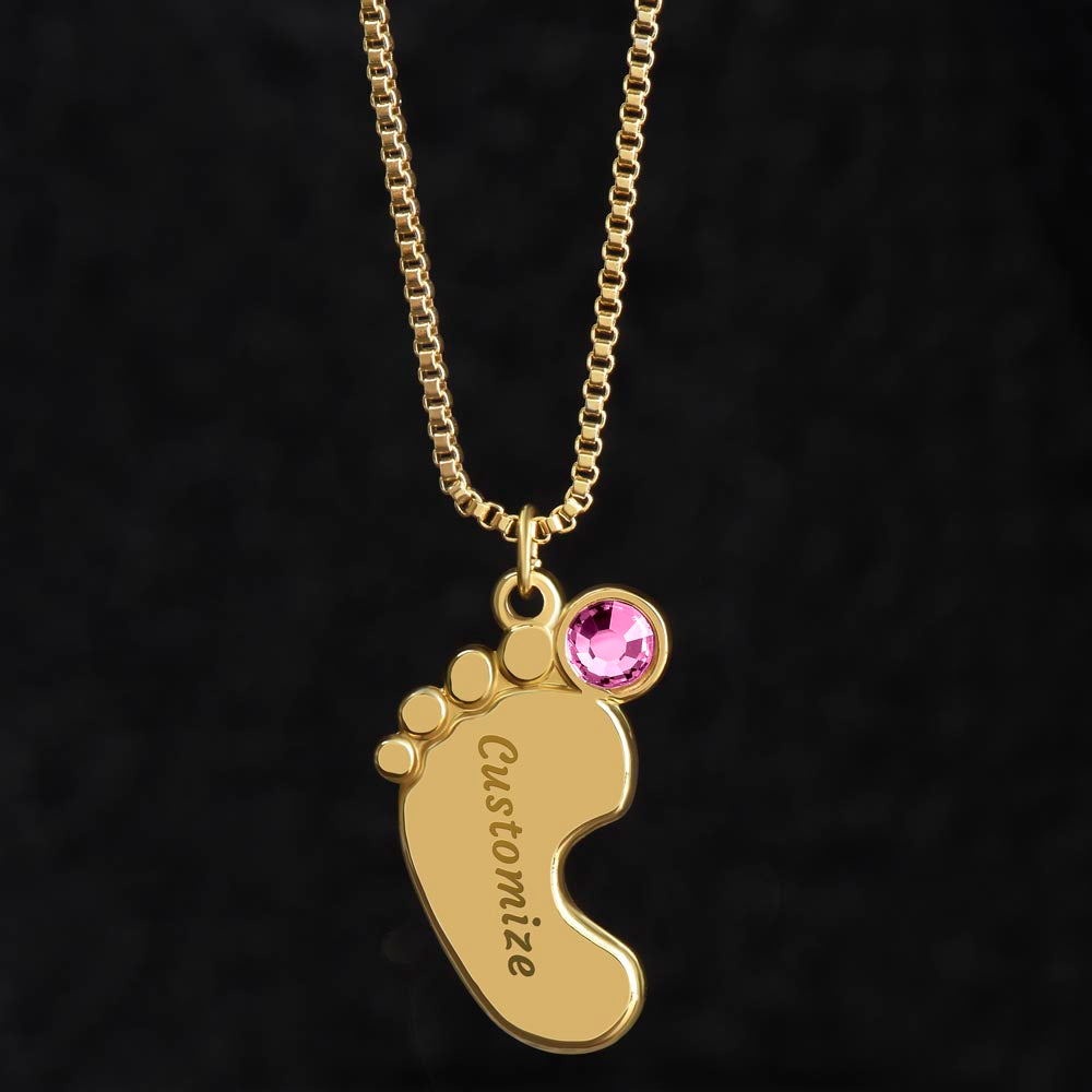 New Mom - Engraved Baby Feet With Birthstone