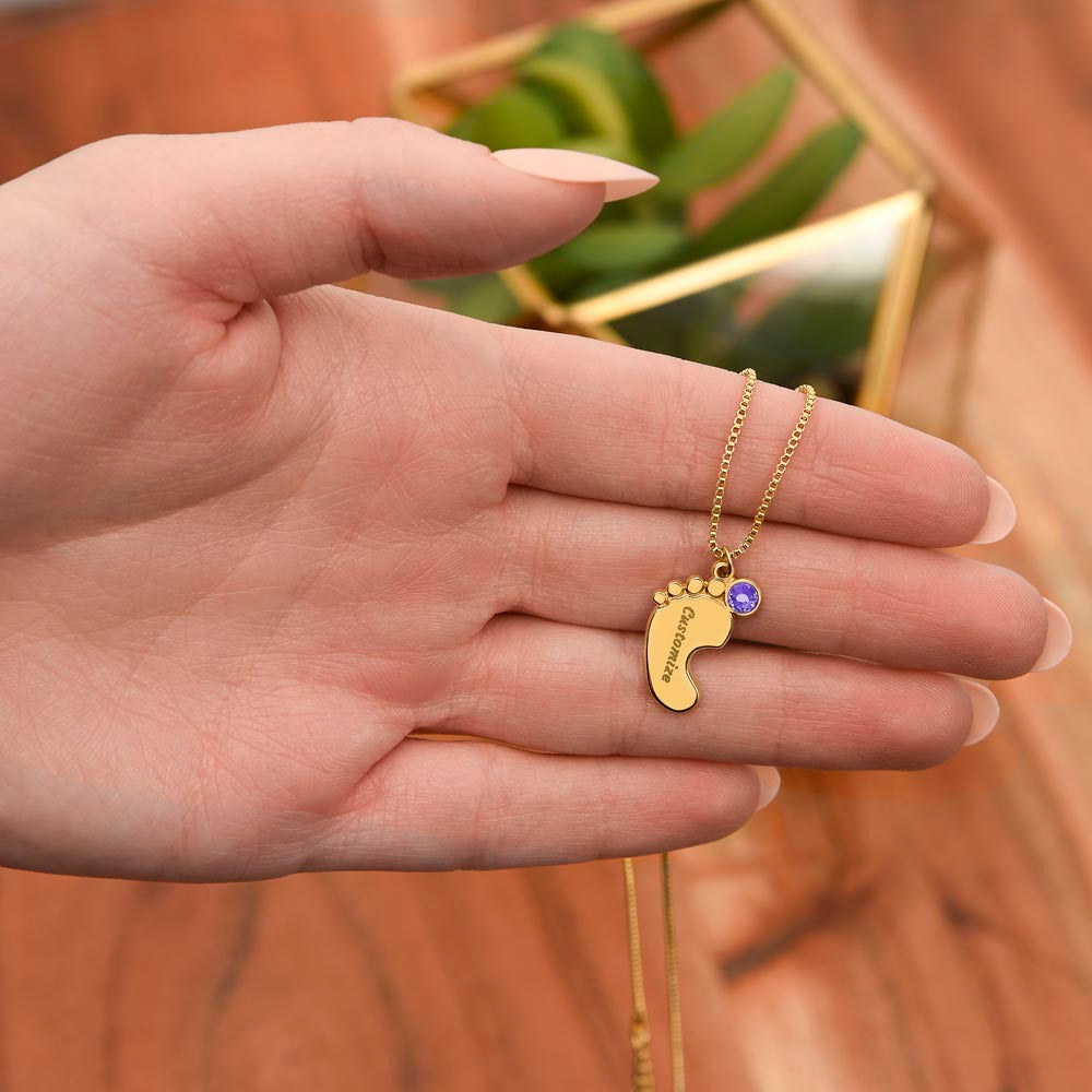 New Mom - Engraved Baby Feet With Birthstone
