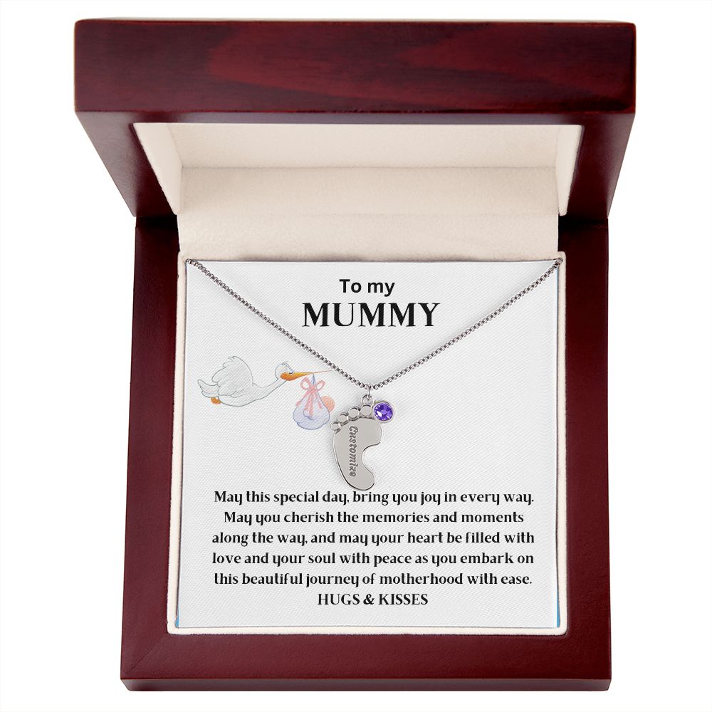 New Mom - Engraved Baby Feet With Birthstone