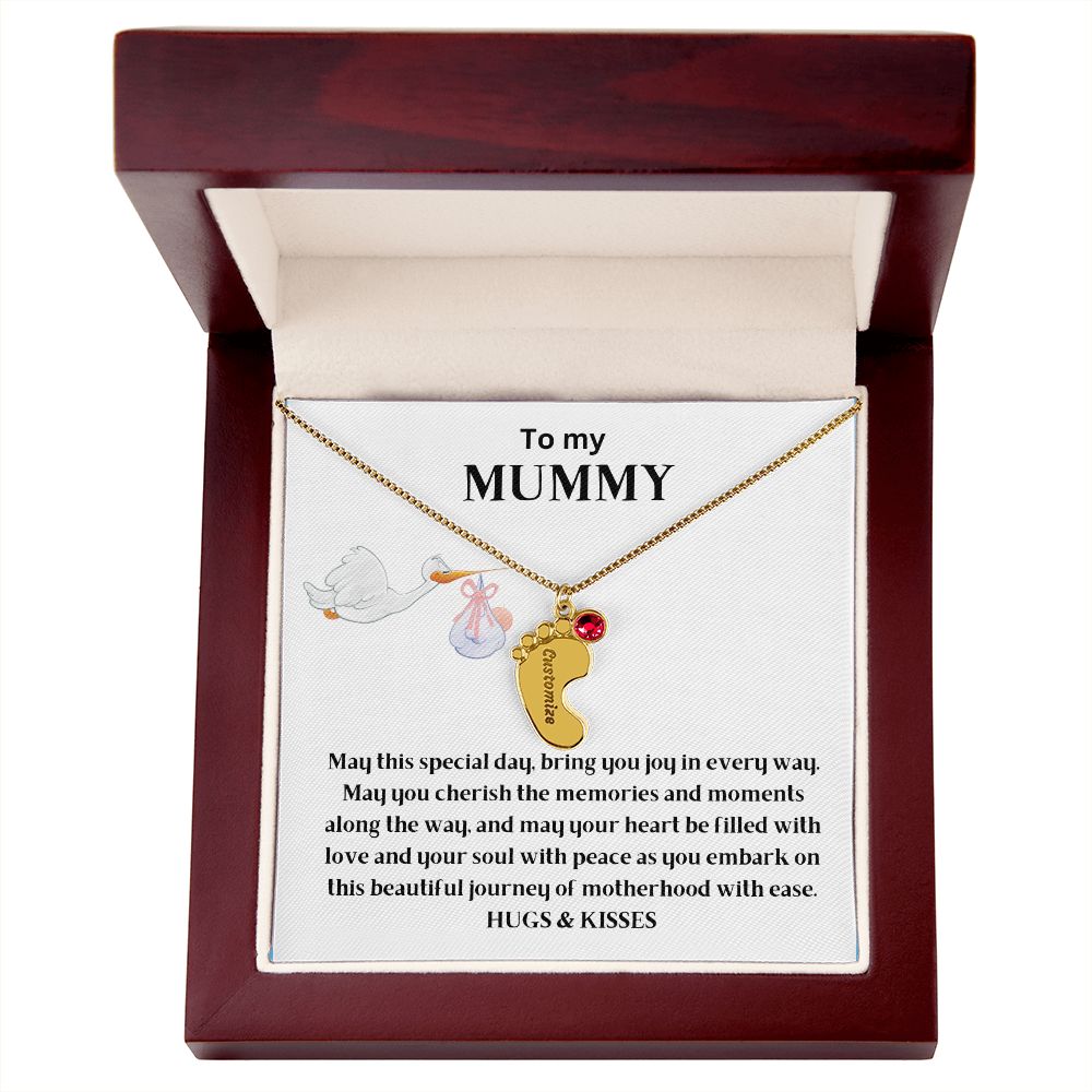 New Mom - Engraved Baby Feet With Birthstone
