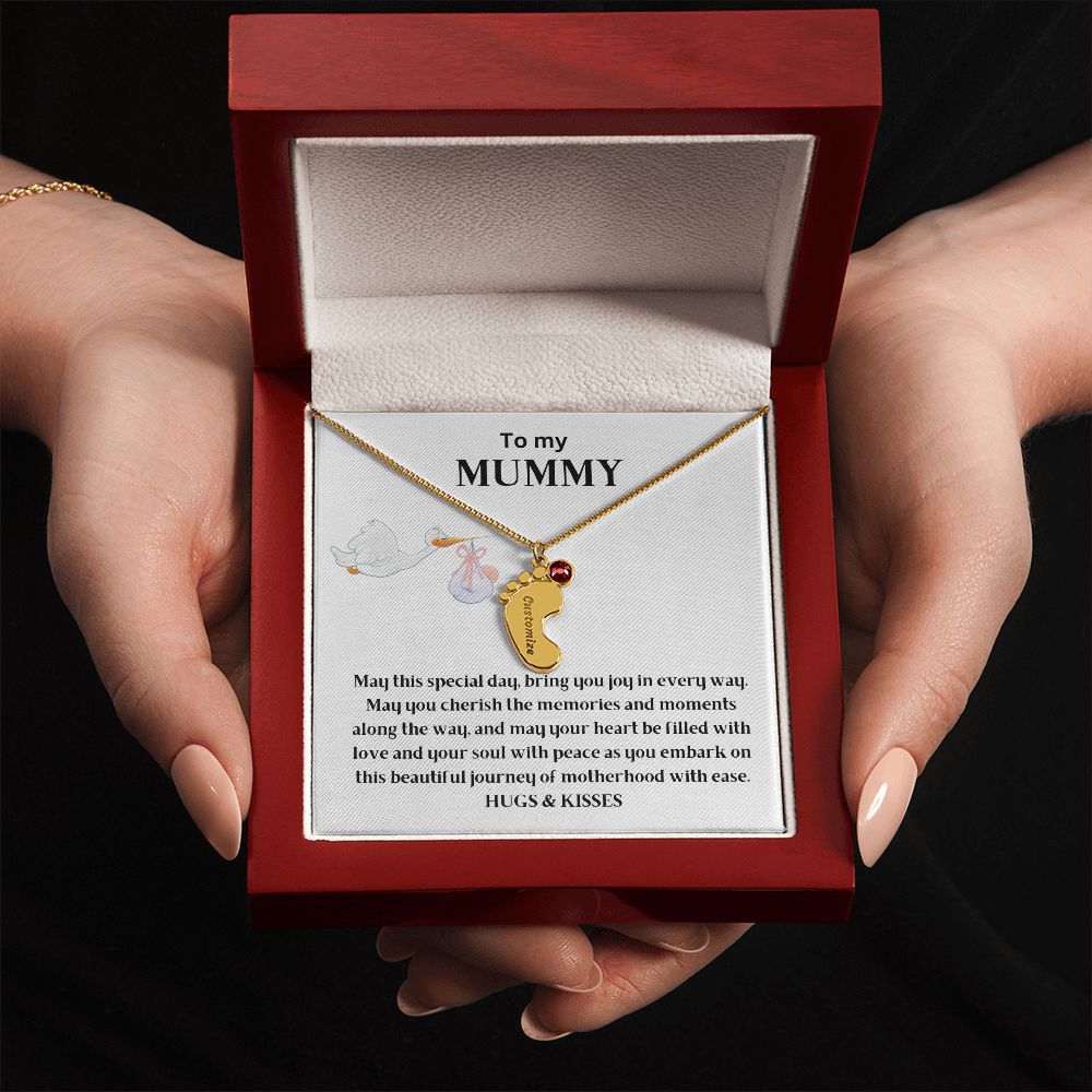 New Mom - Engraved Baby Feet With Birthstone