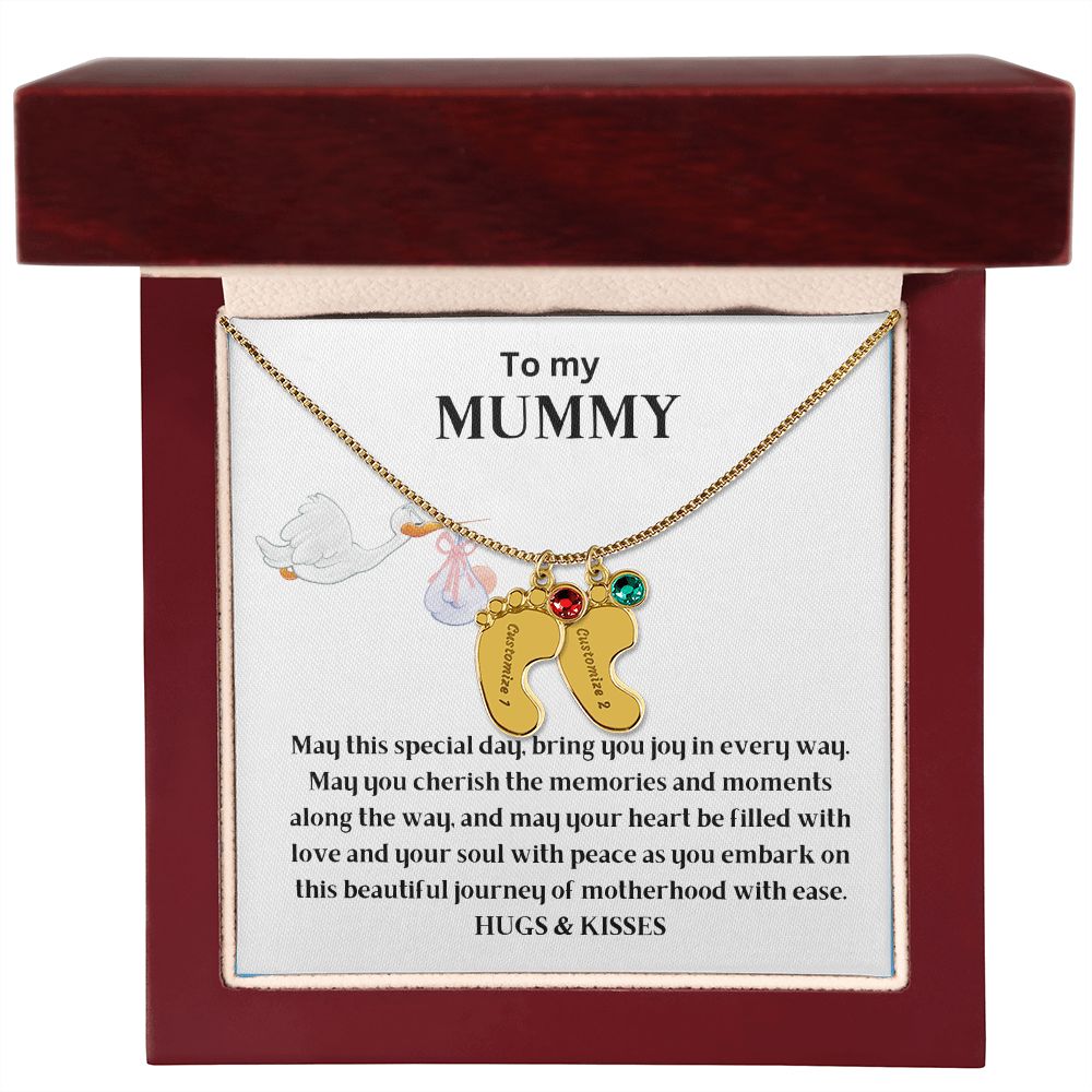 New Mom - Engraved Baby Feet With Birthstone
