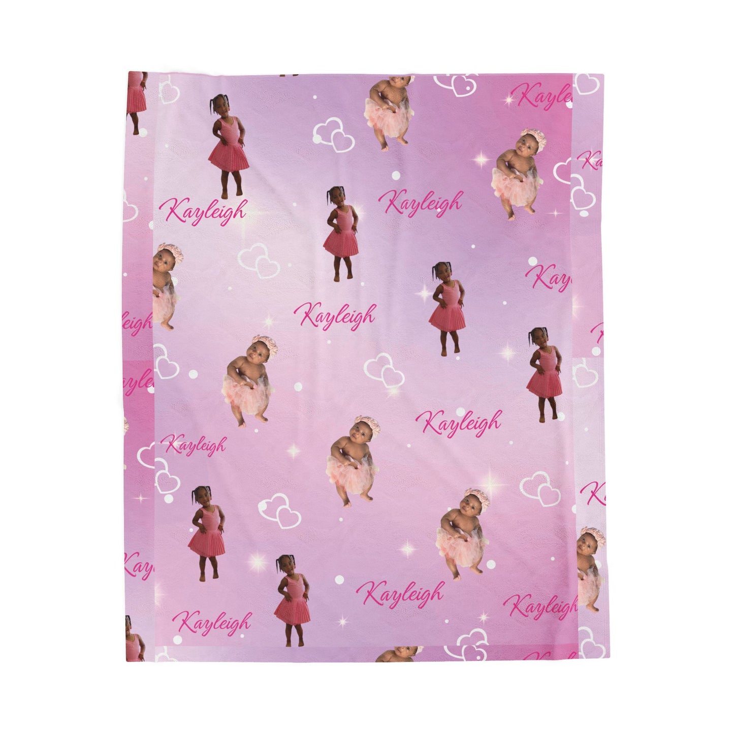 Personalized Pink Velveteen Plush Blanket – Custom Name ‘Kayleigh’ with Cute Kid & Dog Pattern