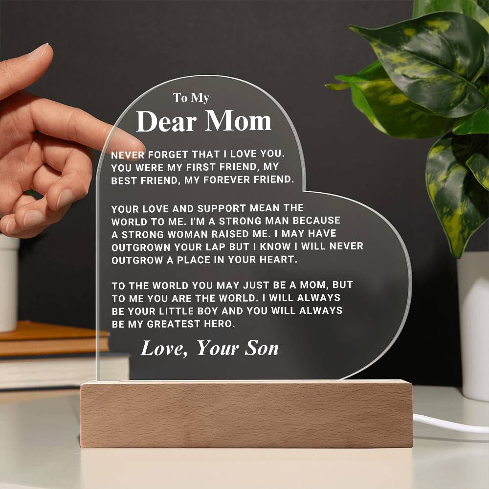 Mom "Greatest Hero" LED Heart Plaque From Son