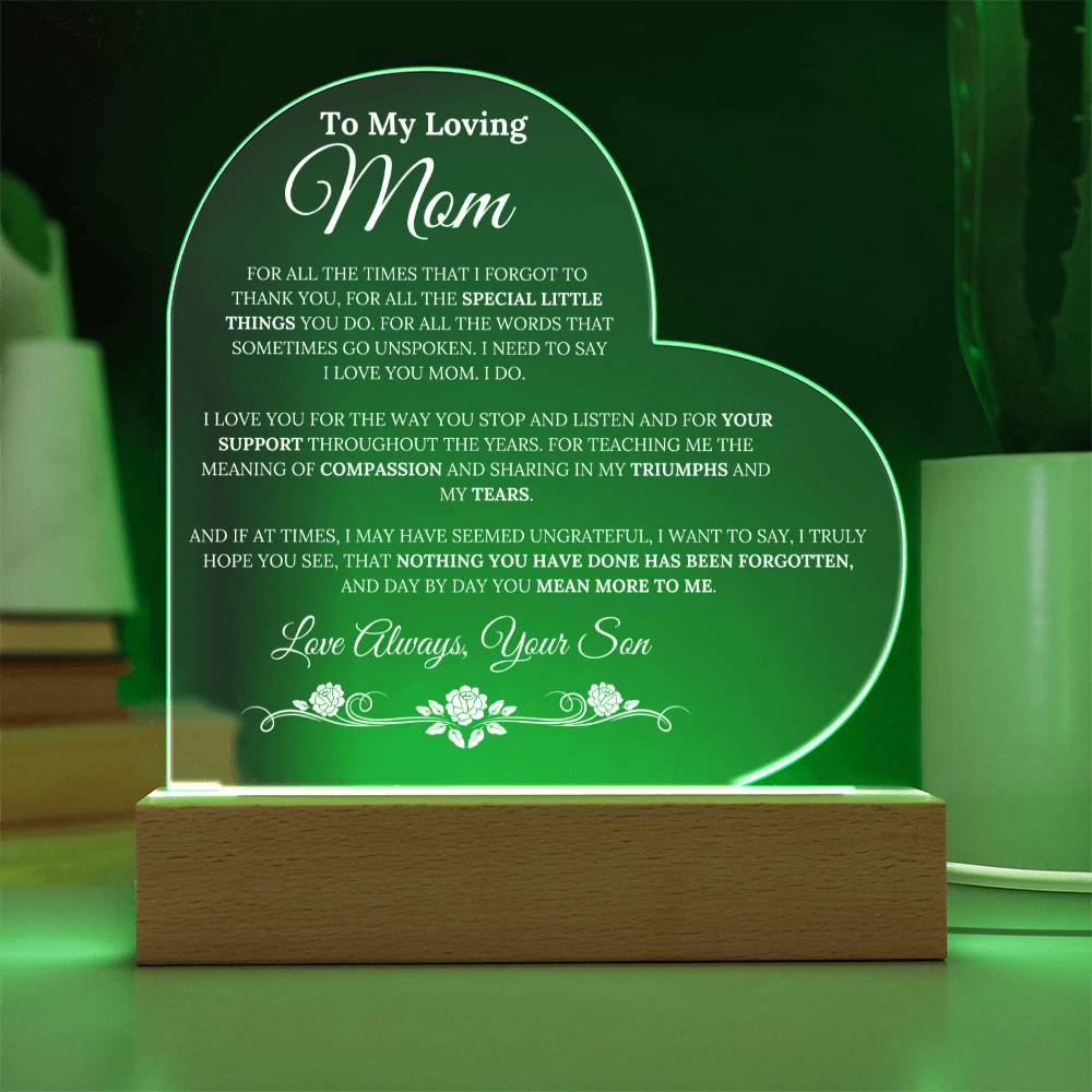 To My Loving Mom - For All The Times I Forgot To Thank You - Acrylic LED Lamp