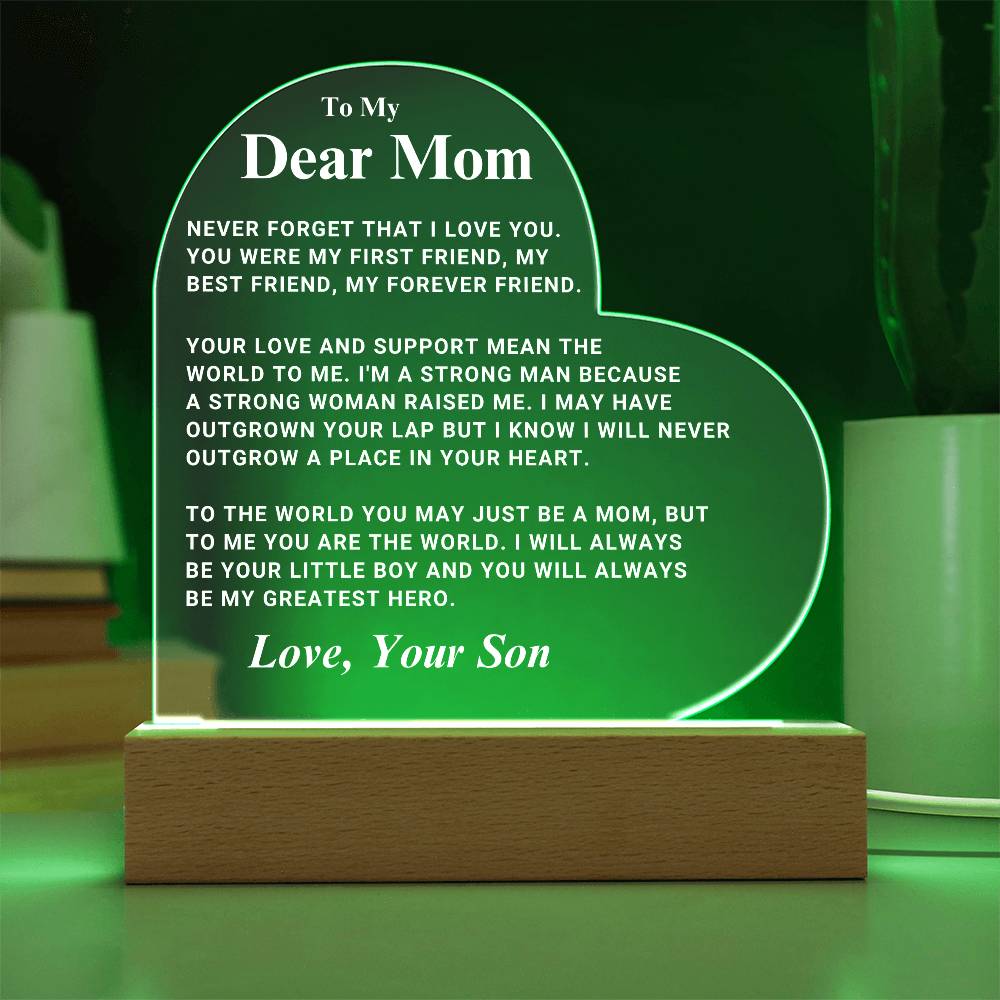 Mom "Greatest Hero" LED Heart Plaque From Son