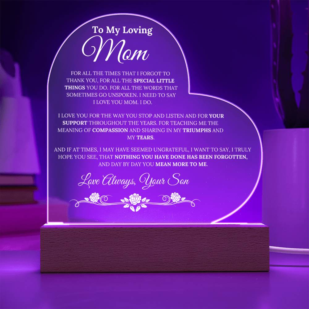 To My Loving Mom - For All The Times I Forgot To Thank You - Acrylic LED Lamp