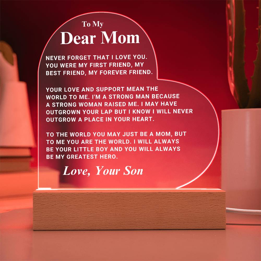 Mom "Greatest Hero" LED Heart Plaque From Son