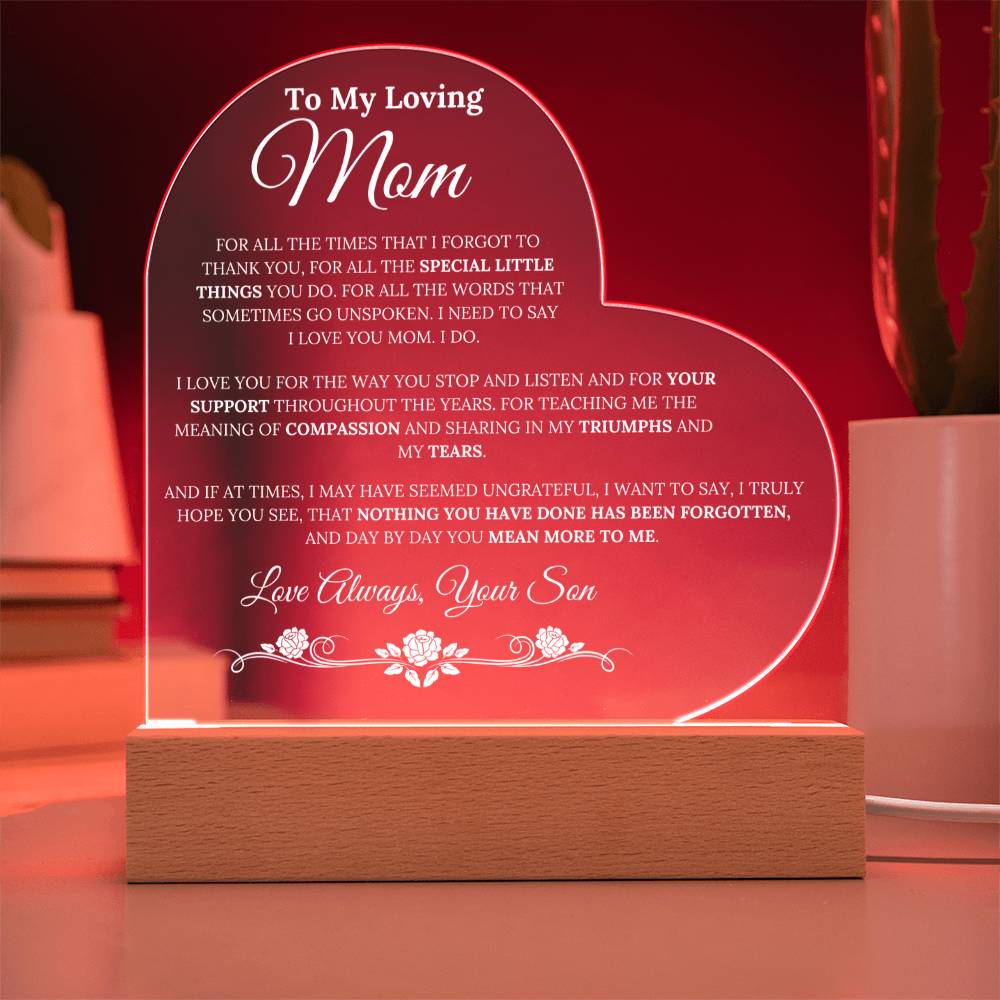 To My Loving Mom - For All The Times I Forgot To Thank You - Acrylic LED Lamp