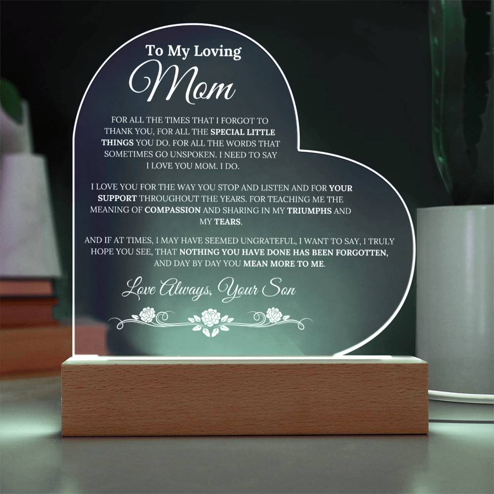 To My Loving Mom - For All The Times I Forgot To Thank You - Acrylic LED Lamp