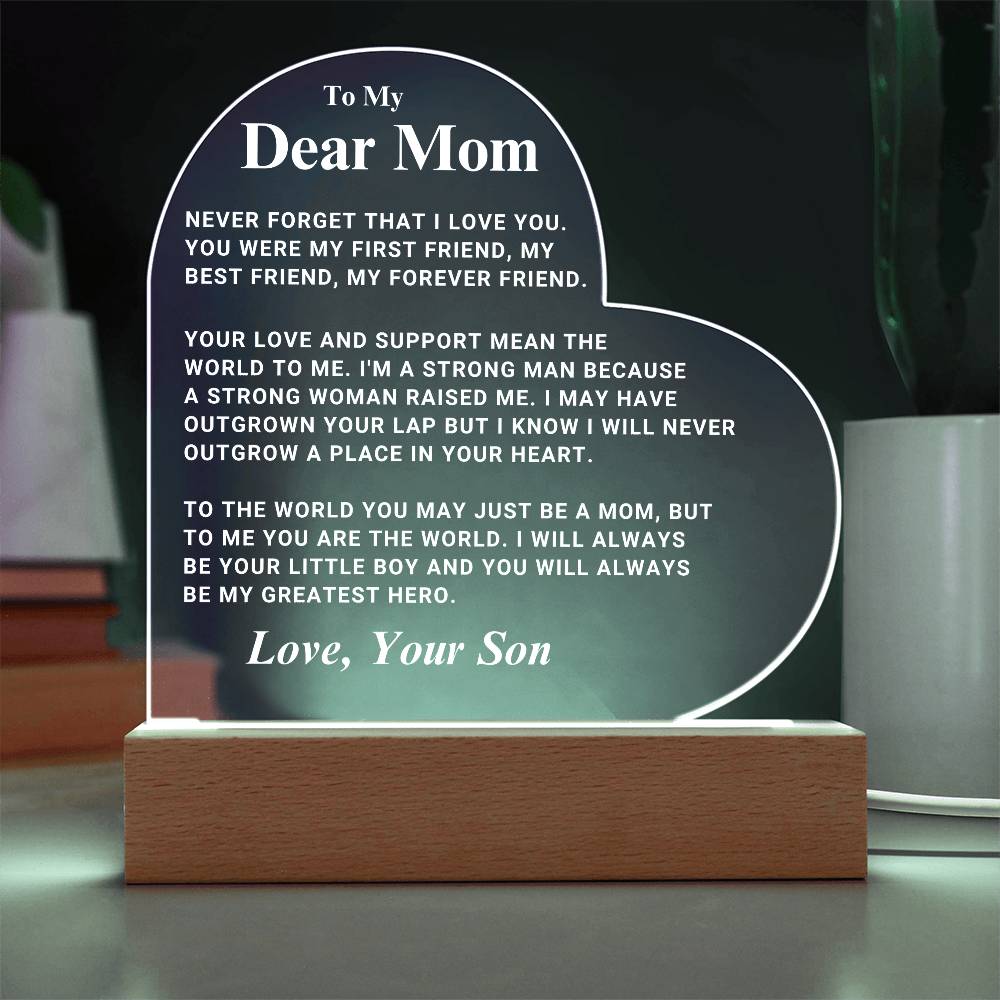 Mom "Greatest Hero" LED Heart Plaque From Son