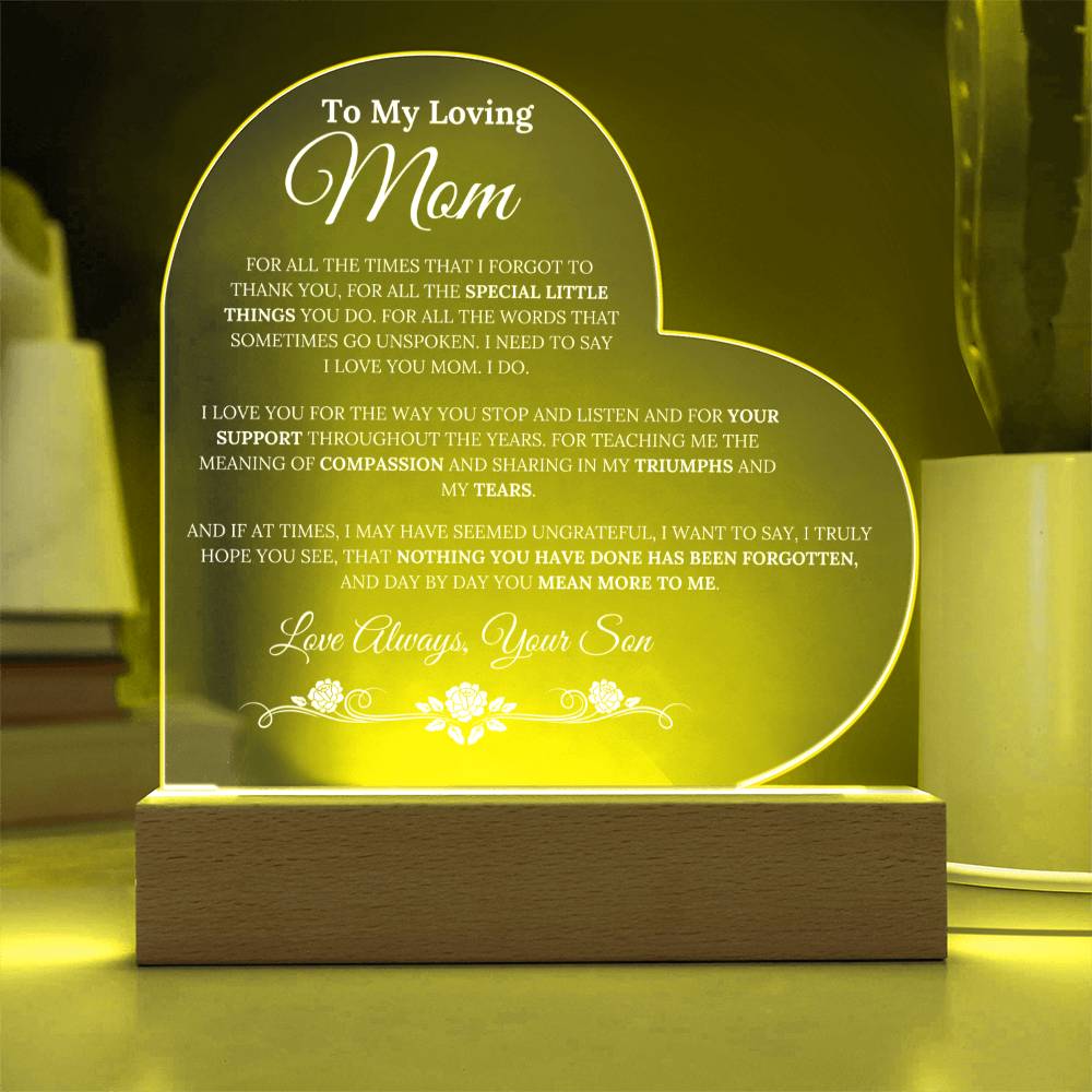 To My Loving Mom - For All The Times I Forgot To Thank You - Acrylic LED Lamp