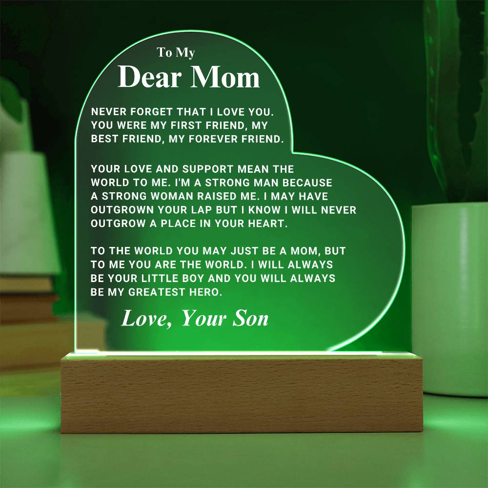 Mom "Greatest Hero" LED Heart Plaque From Son