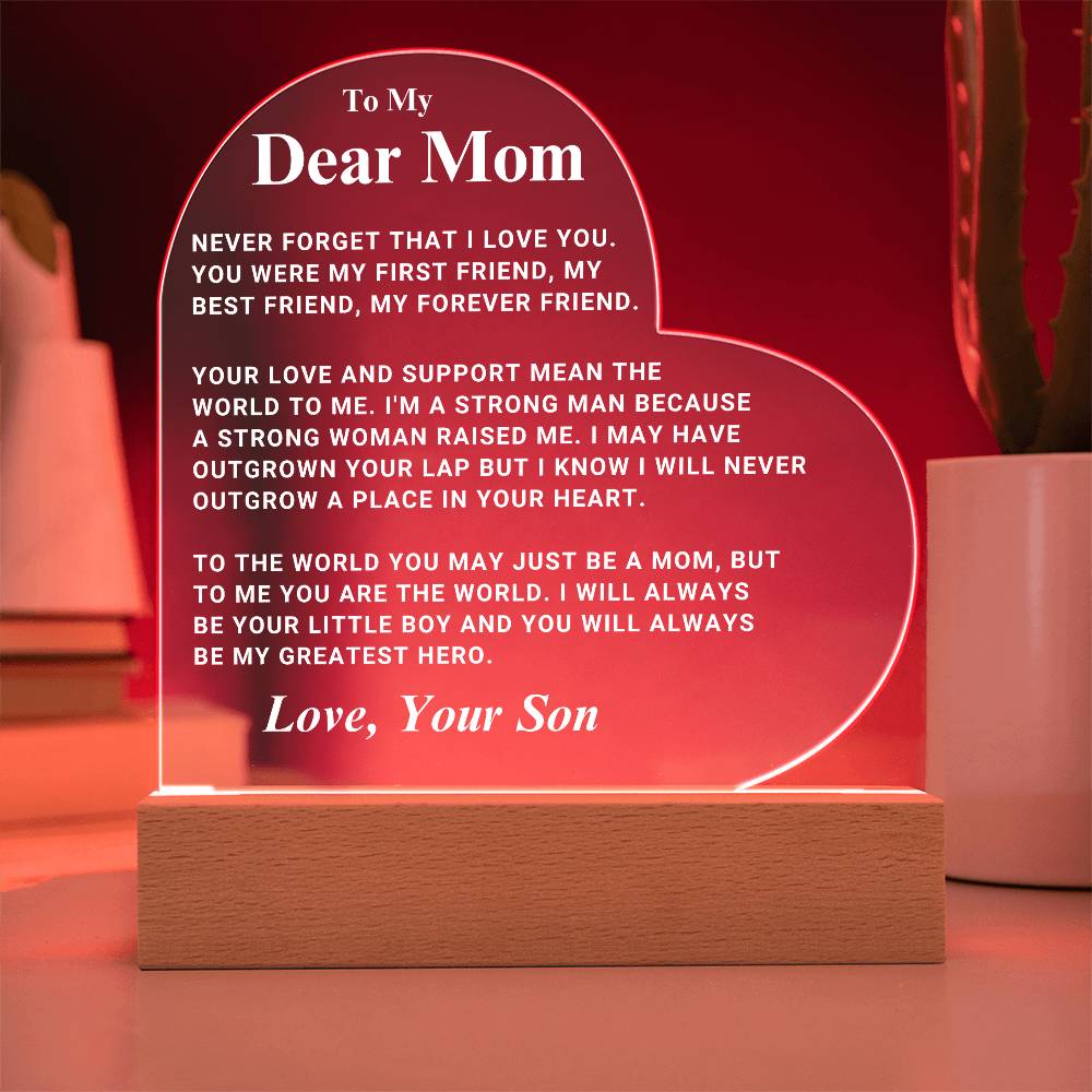 Mom "Greatest Hero" LED Heart Plaque From Son