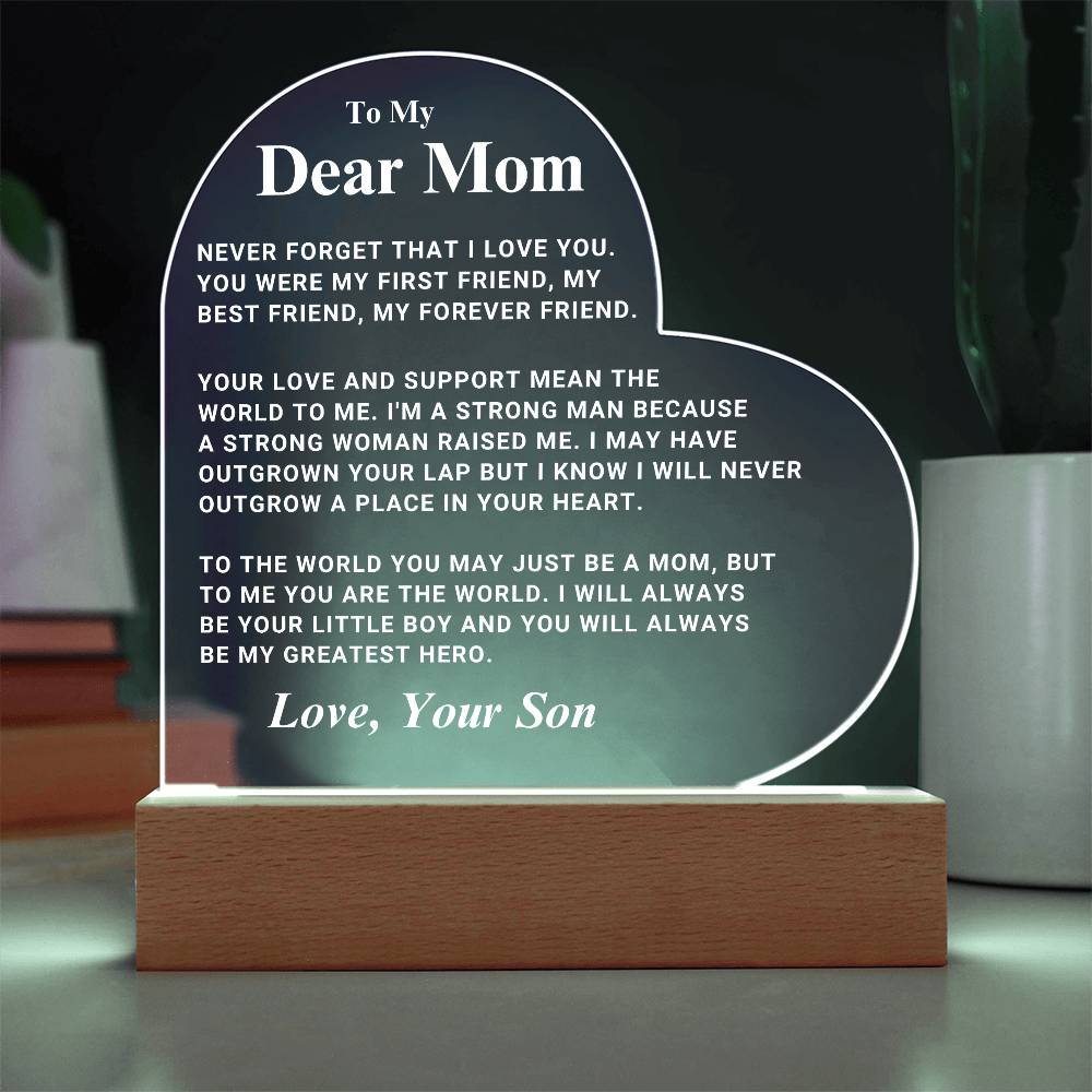 Mom "Greatest Hero" LED Heart Plaque From Son