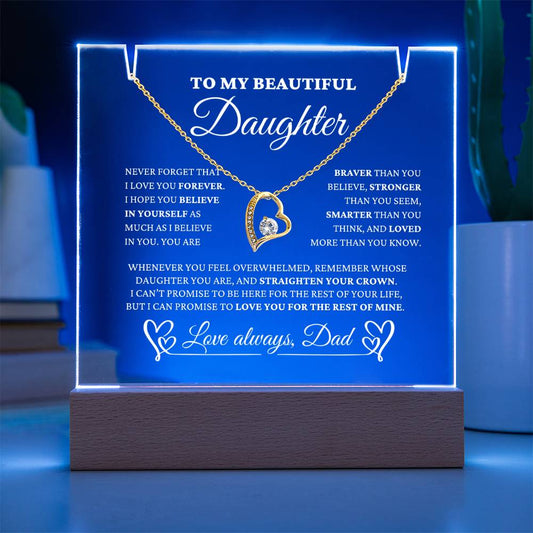 Daughter Gift From Dad -"I Love You Forever" - Acrylic & Necklace EC3