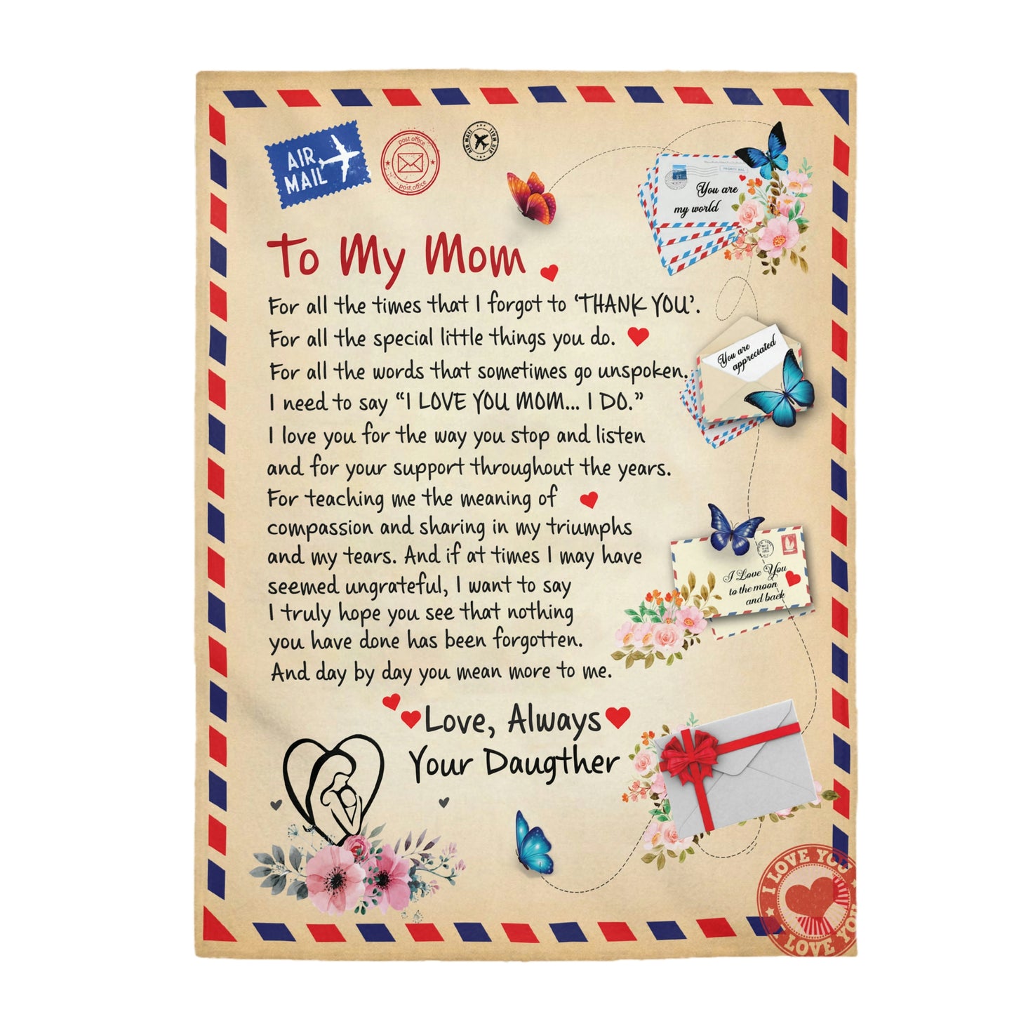 To Mom - Giant Post Card Blanket From Daughter