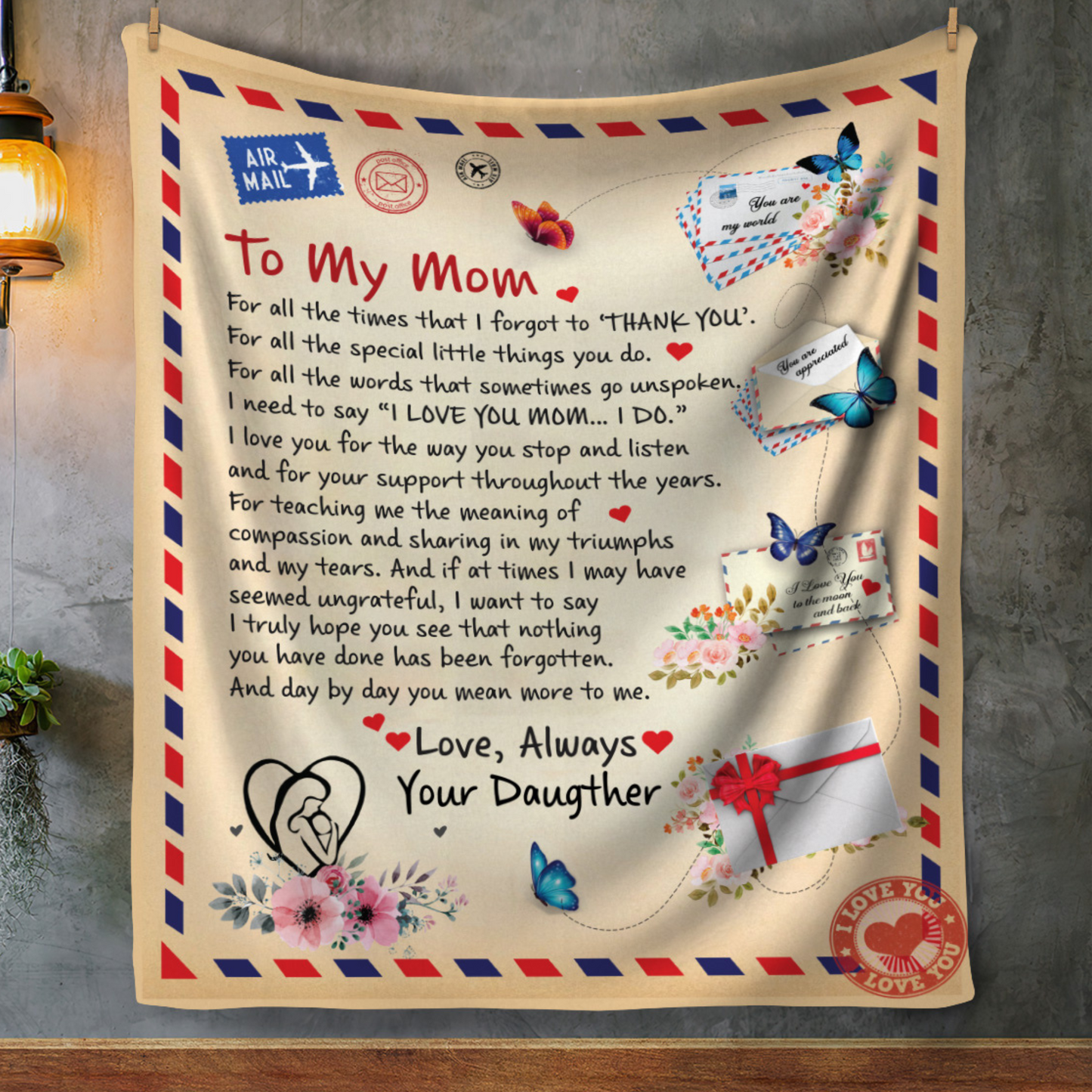 To Mom - Giant Post Card Blanket From Daughter