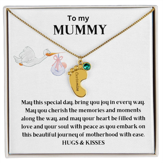 New Mom - Engraved Baby Feet With Birthstone