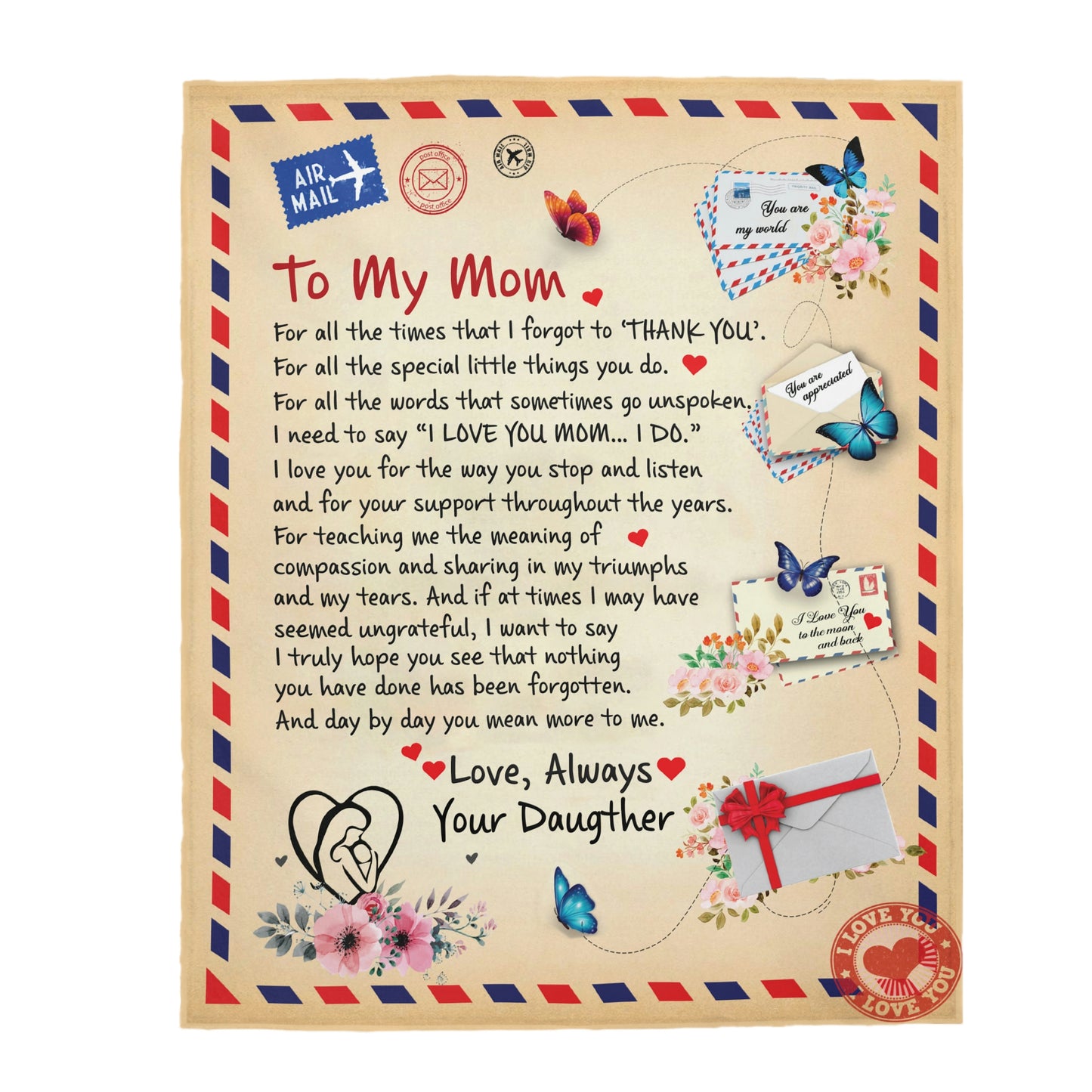 To Mom - Giant Post Card Blanket From Daughter